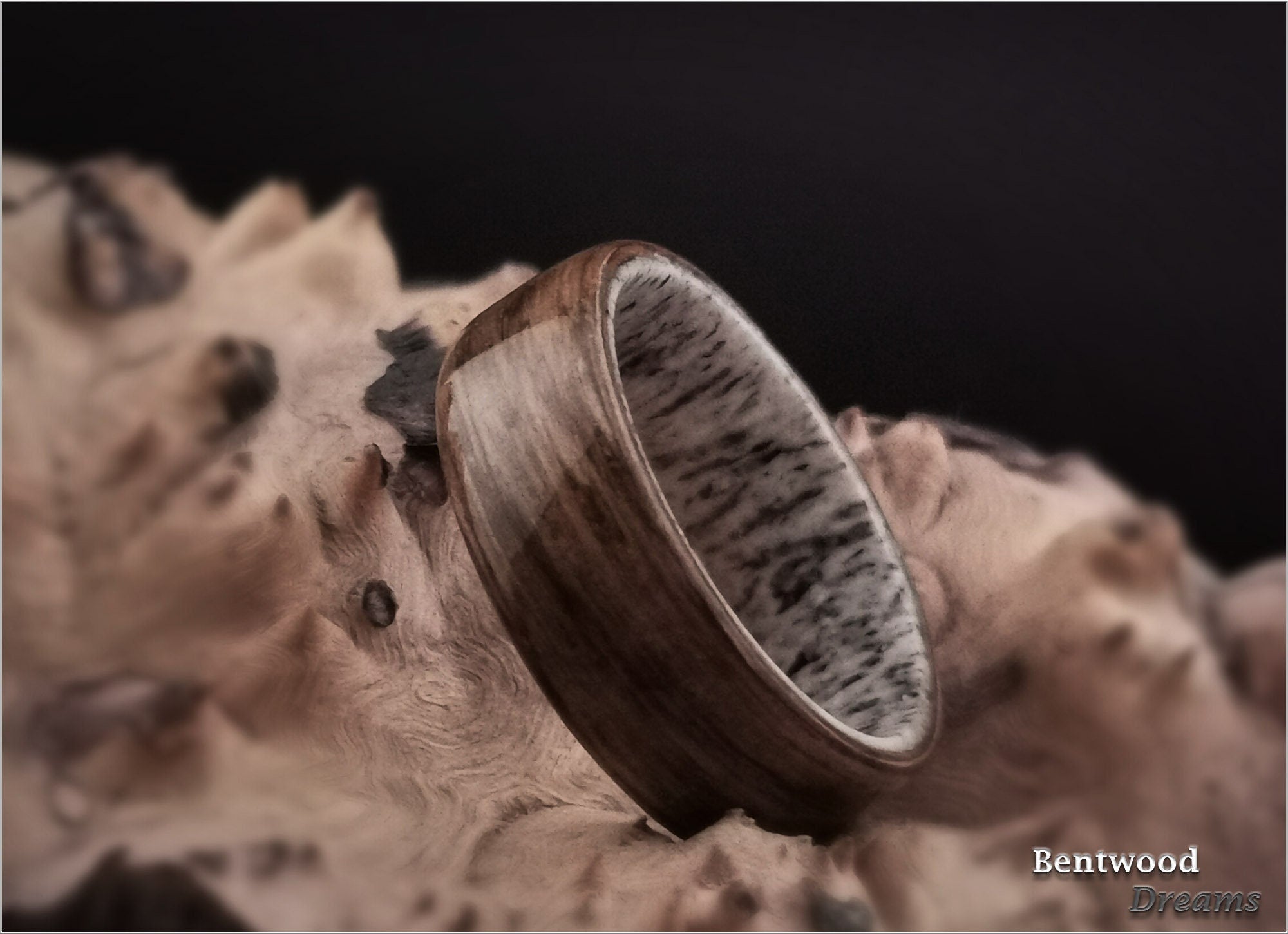Bentwood Ring: English Brown Oak, Deer Antler core