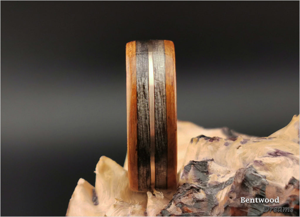 Bentwood Ring: Jatoba, inlaid Harborica,and Bronze, Damascus Steel core