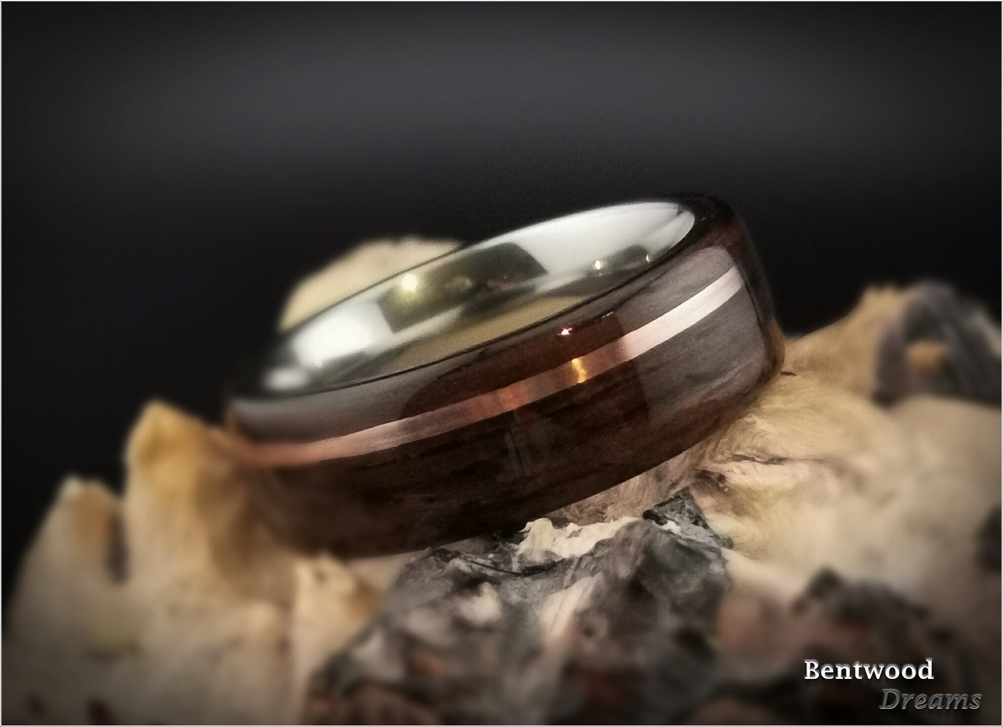 Bentwood Ring: East Indian Rosewood, offset inlaid Copper, Polished Titanium core