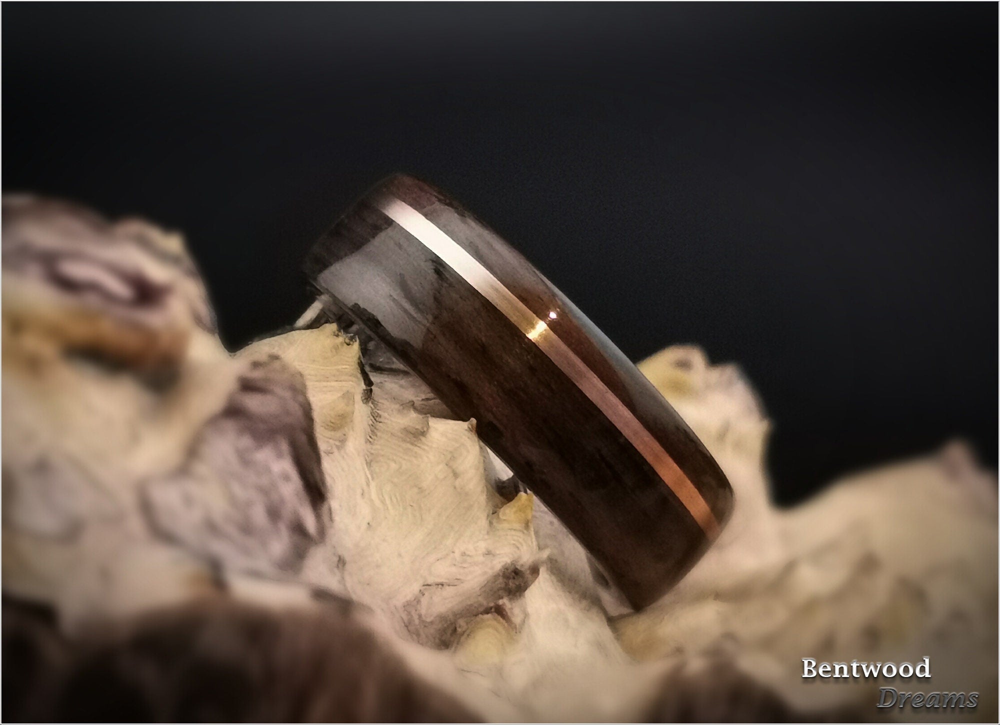 Bentwood Ring: East Indian Rosewood, offset inlaid Copper, Polished Titanium core