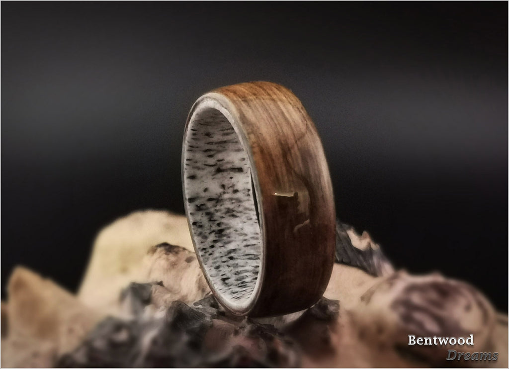 Bentwood Ring: English Brown Oak, Deer Antler core