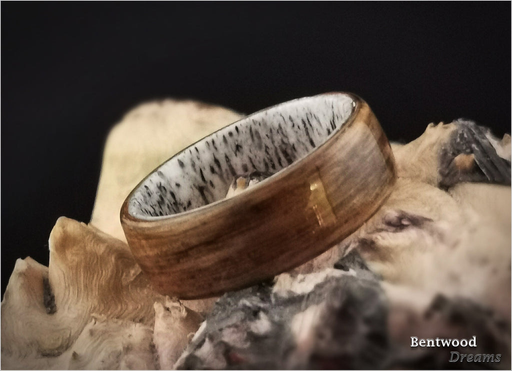 Bentwood Ring: English Brown Oak, Deer Antler core