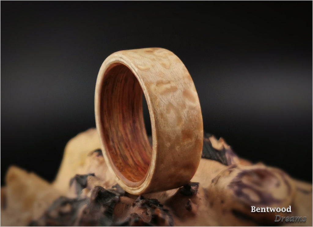 Bentwood Ring: Birdseye Maple, Canarywood core