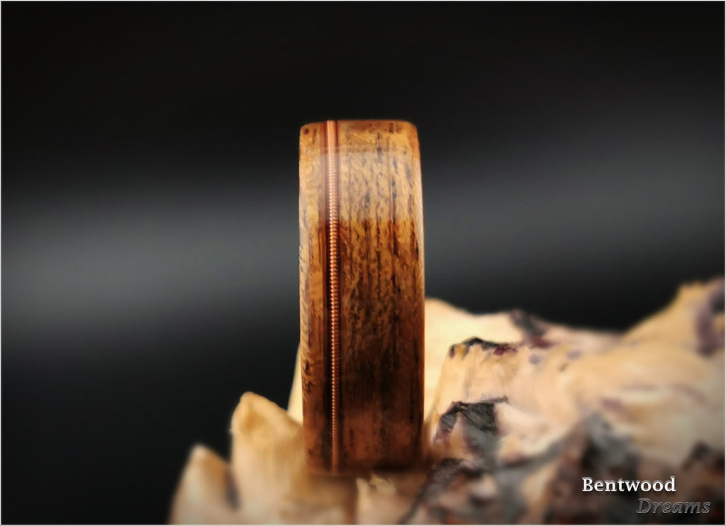 Bentwood Ring: Quartersawn Etimoe, inlaid Guitar String, Pearwood core
