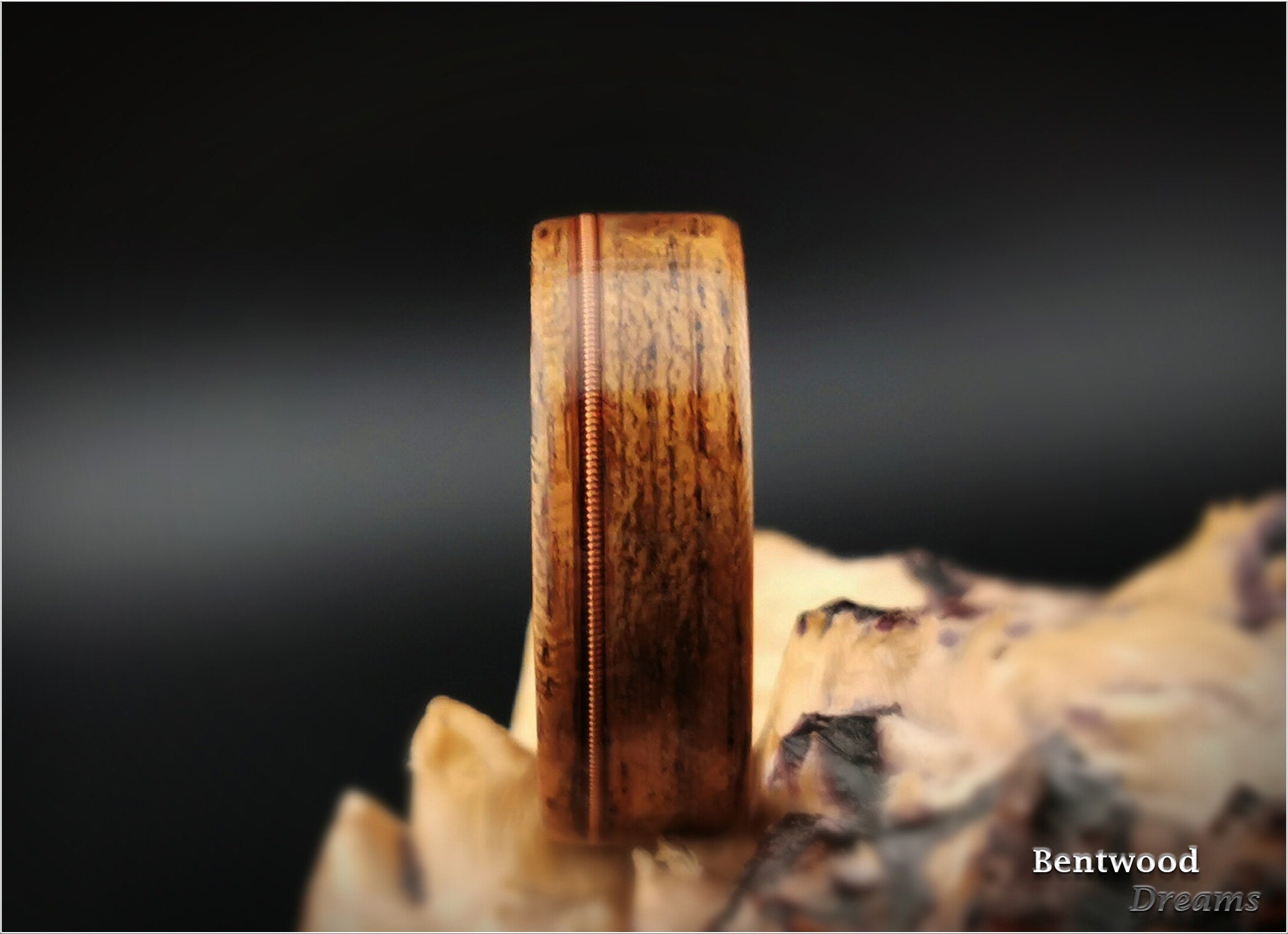 Bentwood Ring: Quartersawn Etimoe, inlaid Guitar String, Pearwood core