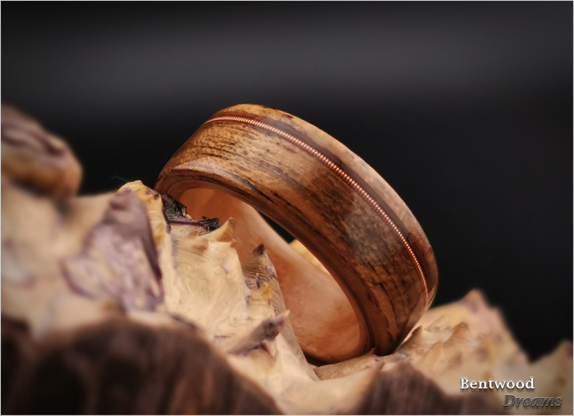 Bentwood Ring: Quartersawn Etimoe, inlaid Guitar String, Pearwood core
