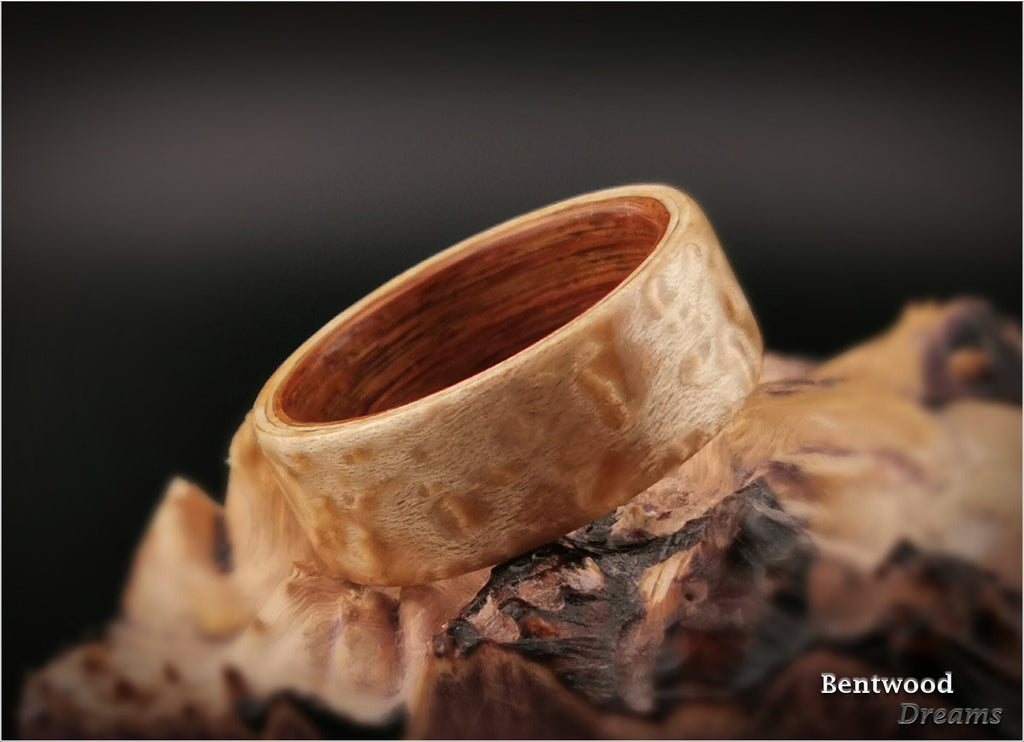 Bentwood Ring: Birdseye Maple, Canarywood core