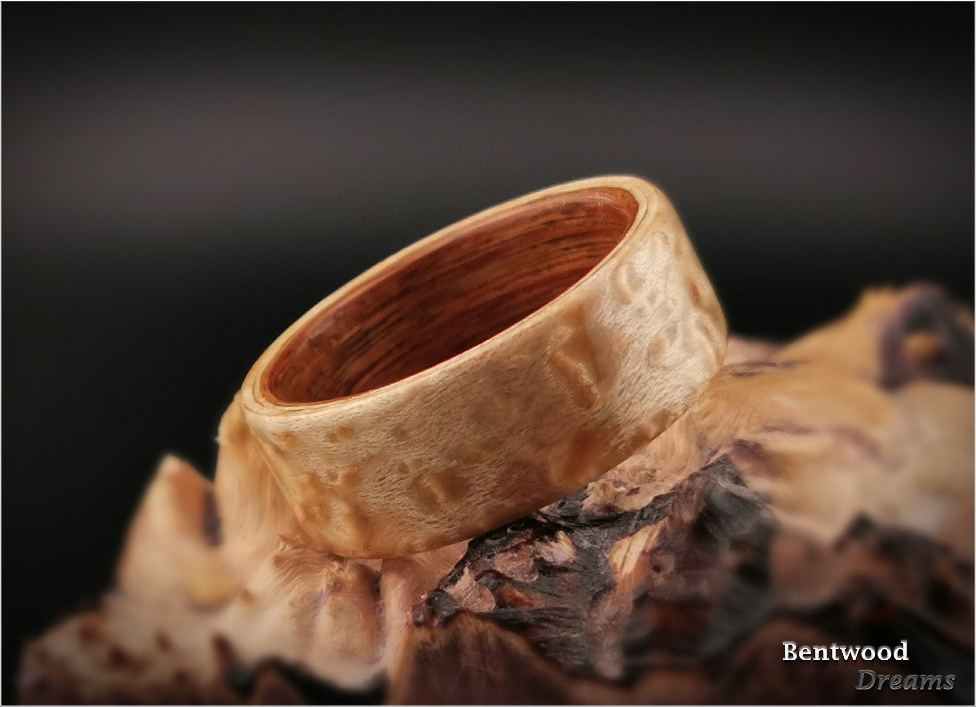Bentwood Ring: Birdseye Maple, Canarywood core