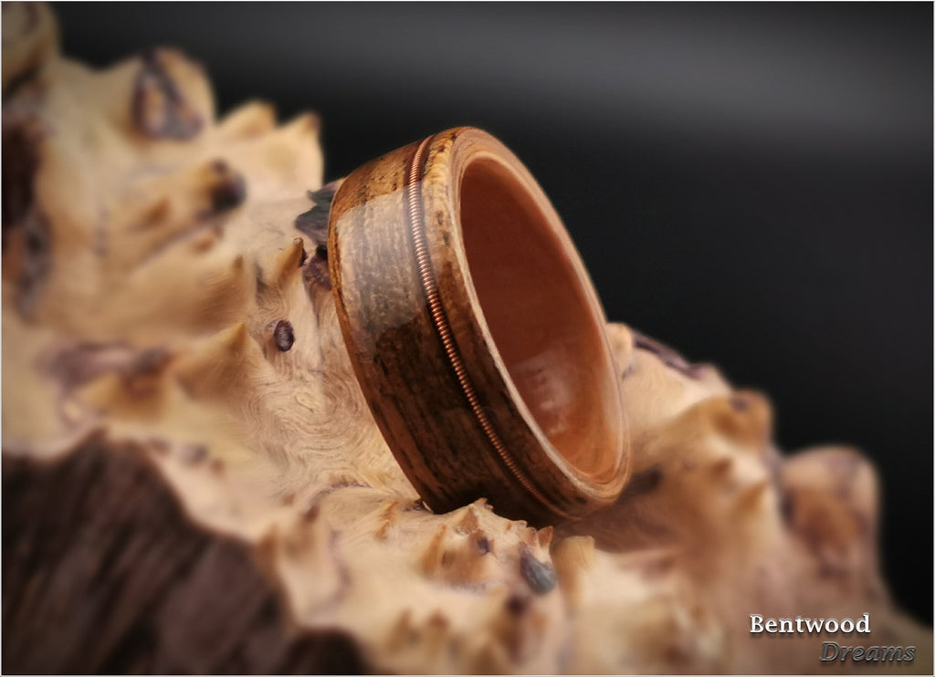 Bentwood Ring: Quartersawn Etimoe, inlaid Guitar String, Pearwood core