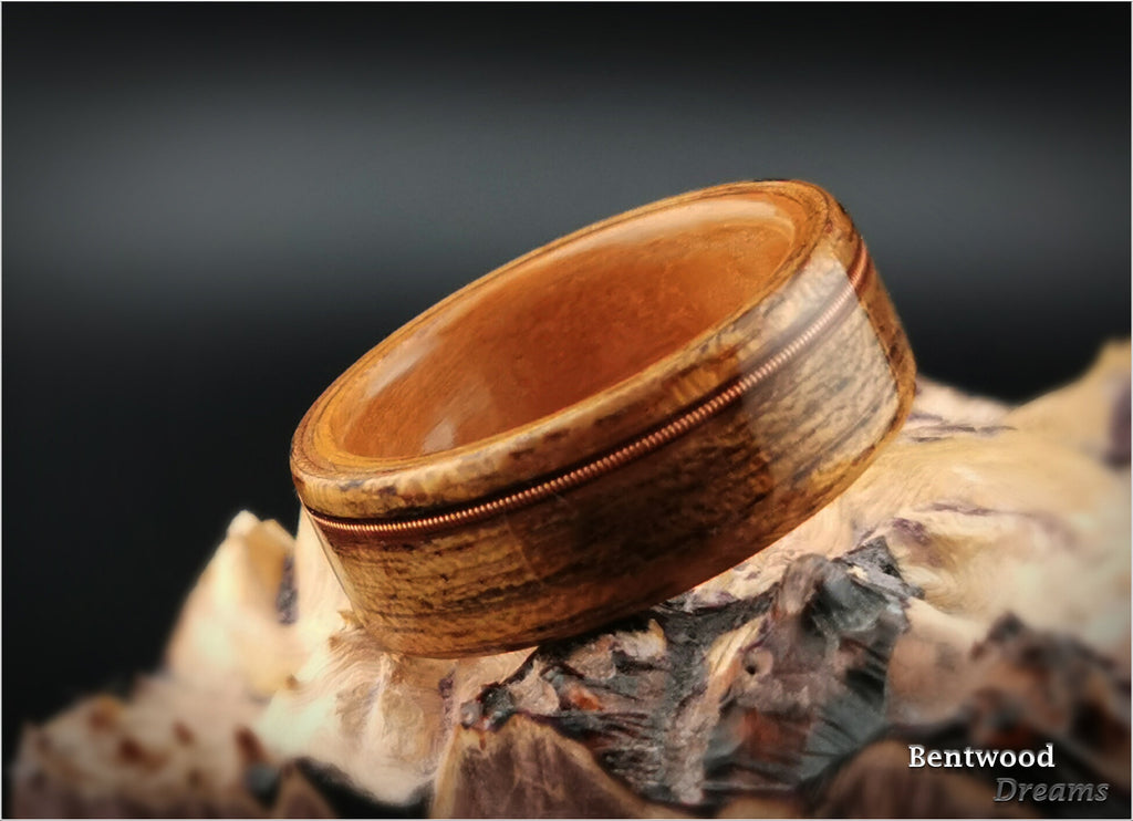 Bentwood Ring: Quartersawn Etimoe, inlaid Guitar String, Pearwood core