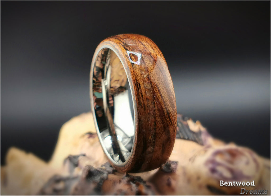 Tiger Etimoe Bentwood Ring: Petrified Wood Inlay, Titanium Core