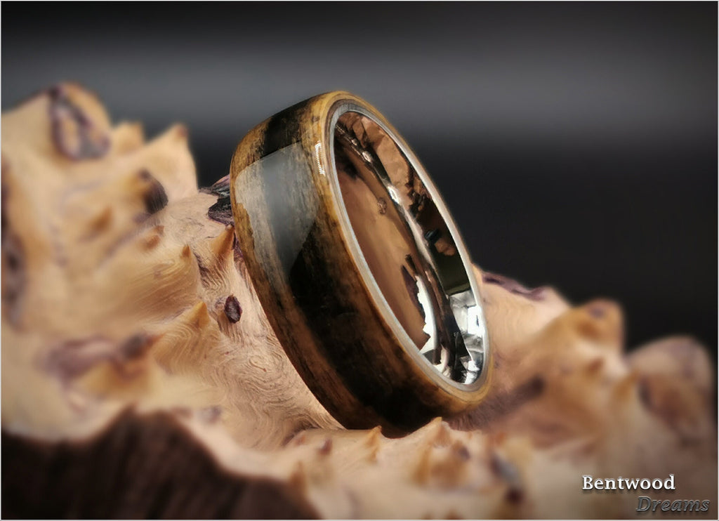 Bentwood Ring: Rare Malabar Ebony, polished Titanium core, wood ring
