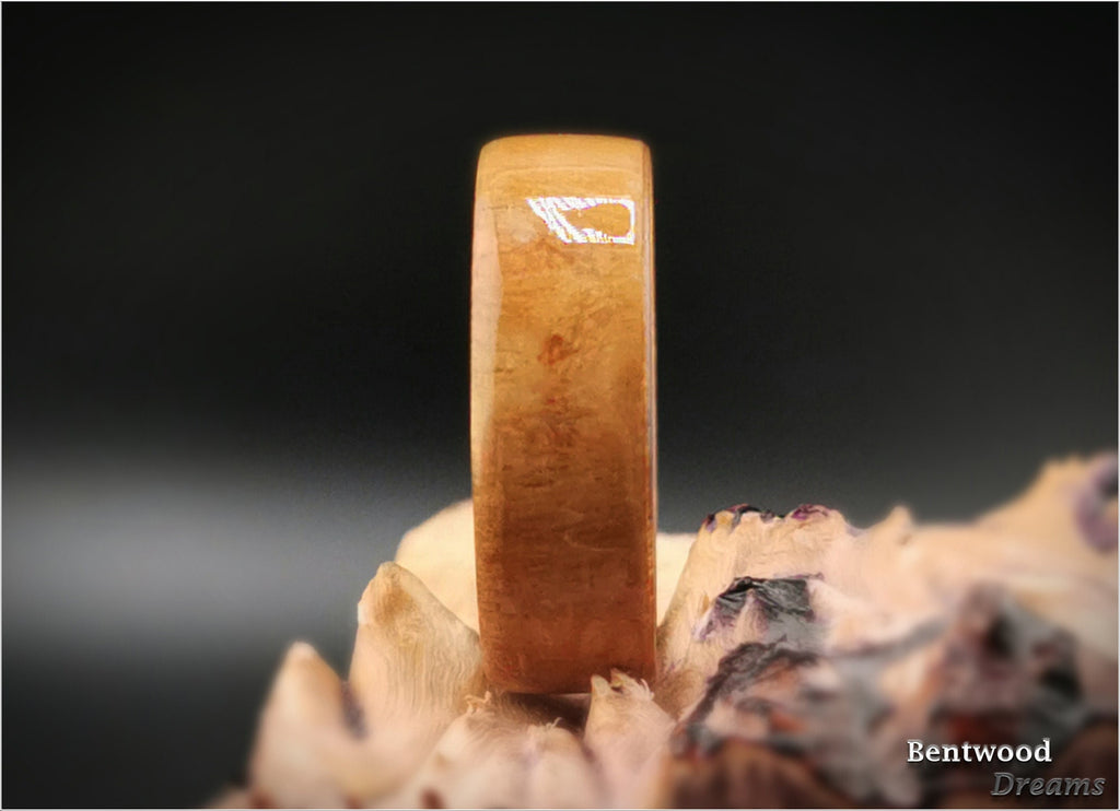 Bentwood Ring: Rare Myrtle Burl, polished Black Ceramic core, wood ring