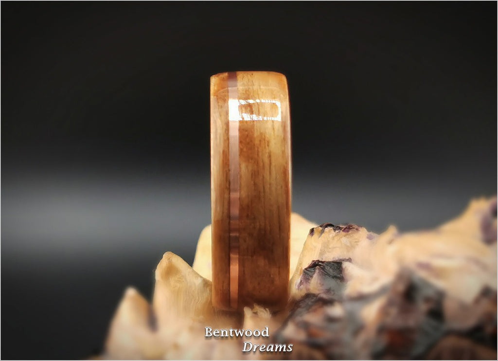 Birdseye Anigre Bentwood Ring: Copper Inlay, Black Ceramic Core
