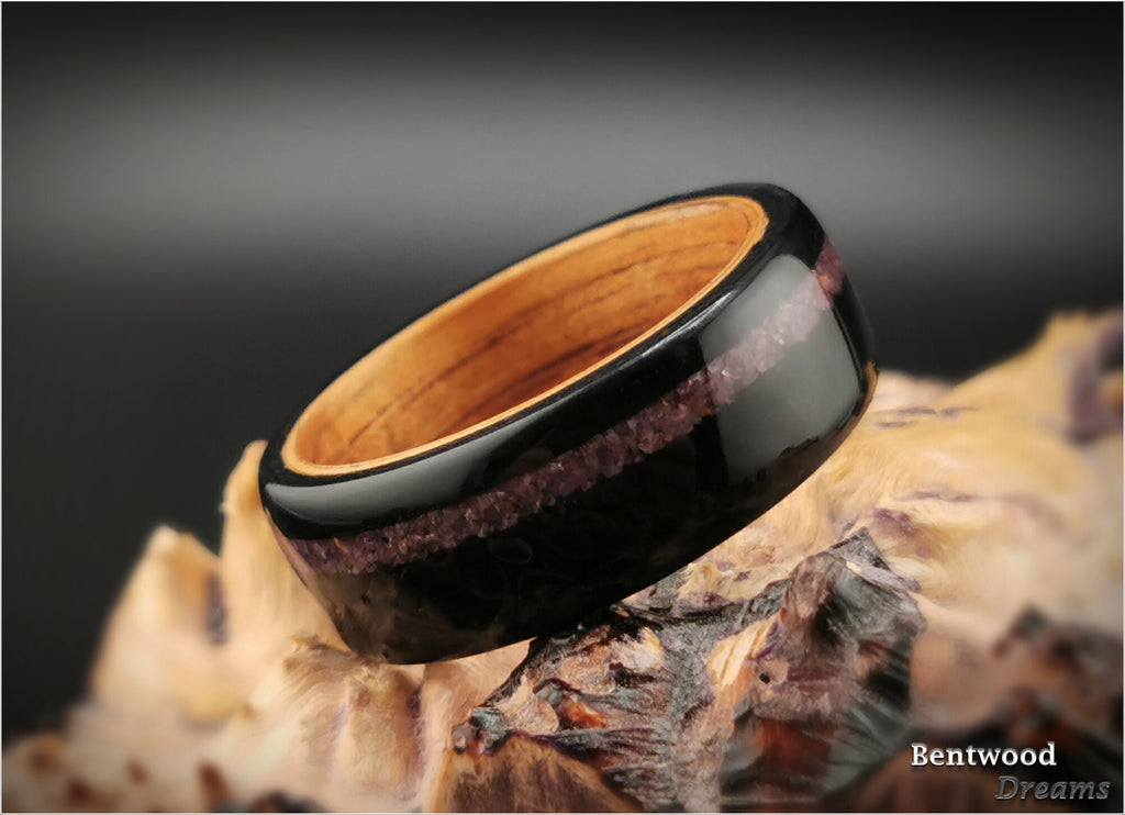 Handmade Bentwood Ring: Black Maple, Ruby Inlay, Wood Core