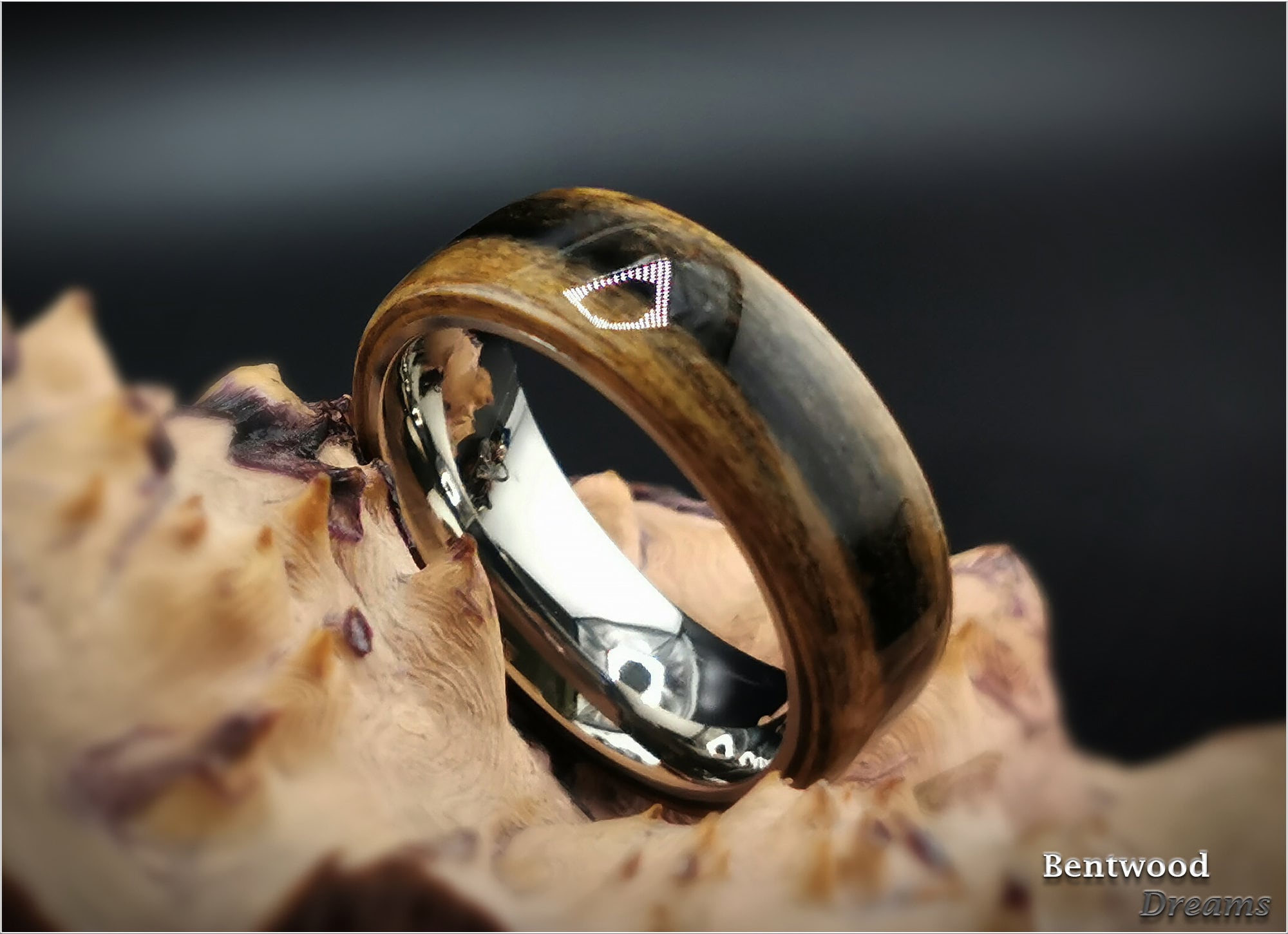 Bentwood Ring: Rare Malabar Ebony, polished Titanium core, wood ring