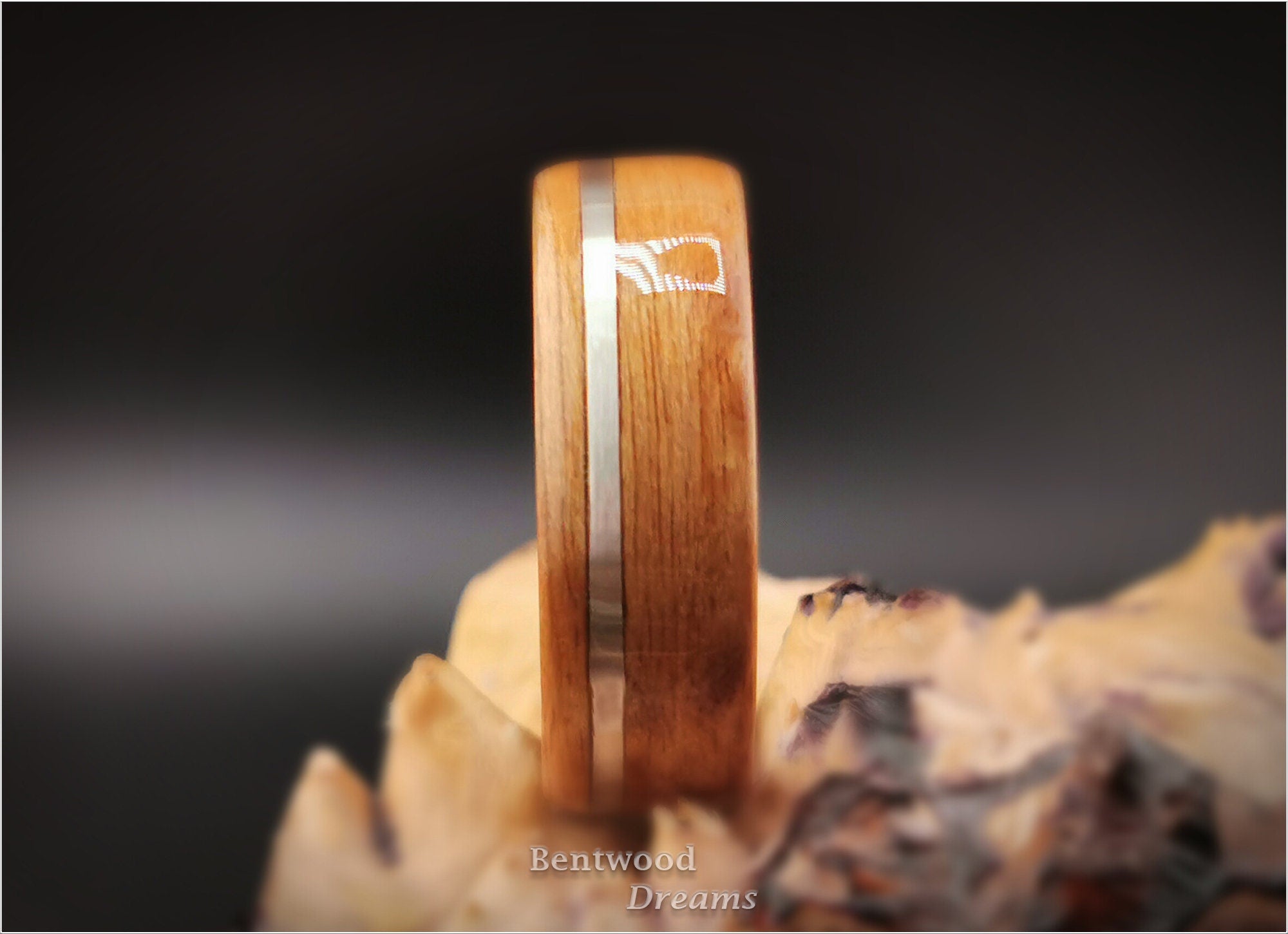 Birdseye Anigre Bentwood Ring: Damascus Steel Core, Sterling Silver Inlay