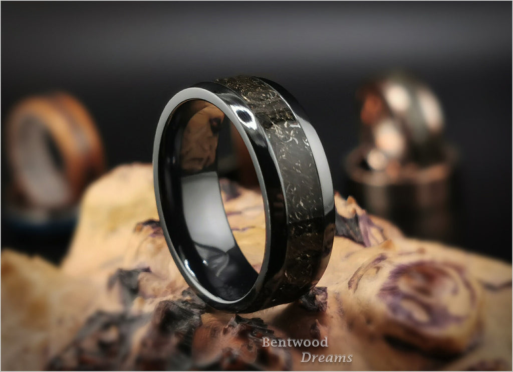 Seymchan Meteorite Ring, Zirconium Core, Handmade Metal Ring