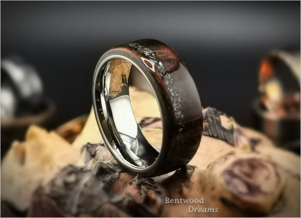 Bentwood Ring: Smoked Etimoe, offset Canyon Diablo, Titanium core, wood ring