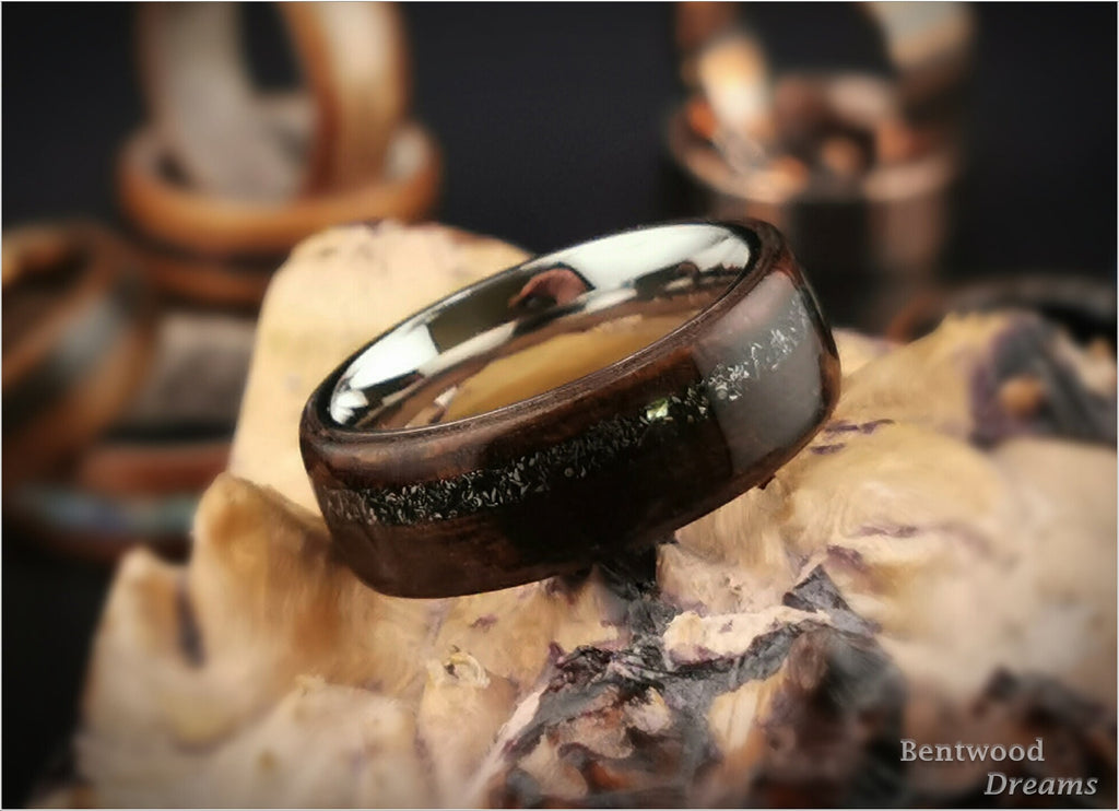 Bentwood Ring: Smoked Etimoe, offset Canyon Diablo, Titanium core, wood ring