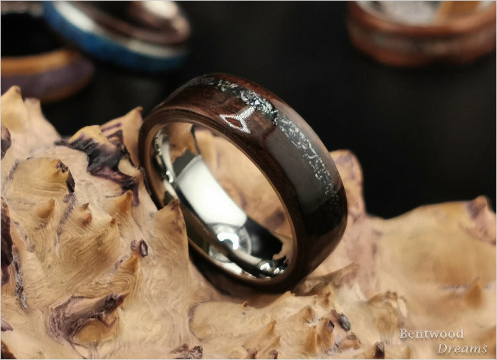 Bentwood Ring: Smoked Etimoe, offset Canyon Diablo, Titanium core, wood ring