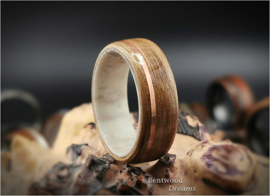 Bentwood Ring: Elm, offset inlaid Copper Wire, Deer Antler core