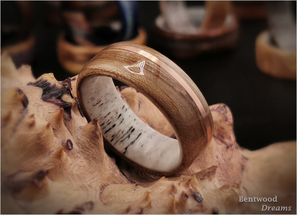 Bentwood Ring: Elm, offset inlaid Copper Wire, Deer Antler core
