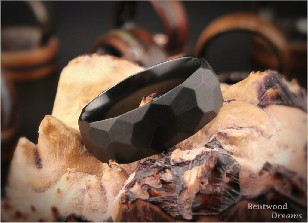 Hammered Brushed Black Zirconium Band - hammered metal ring