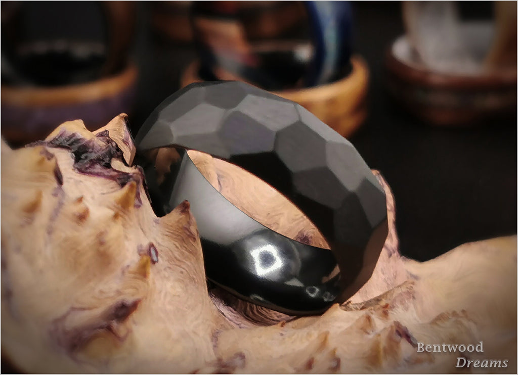Hammered Brushed Black Zirconium Band - hammered metal ring