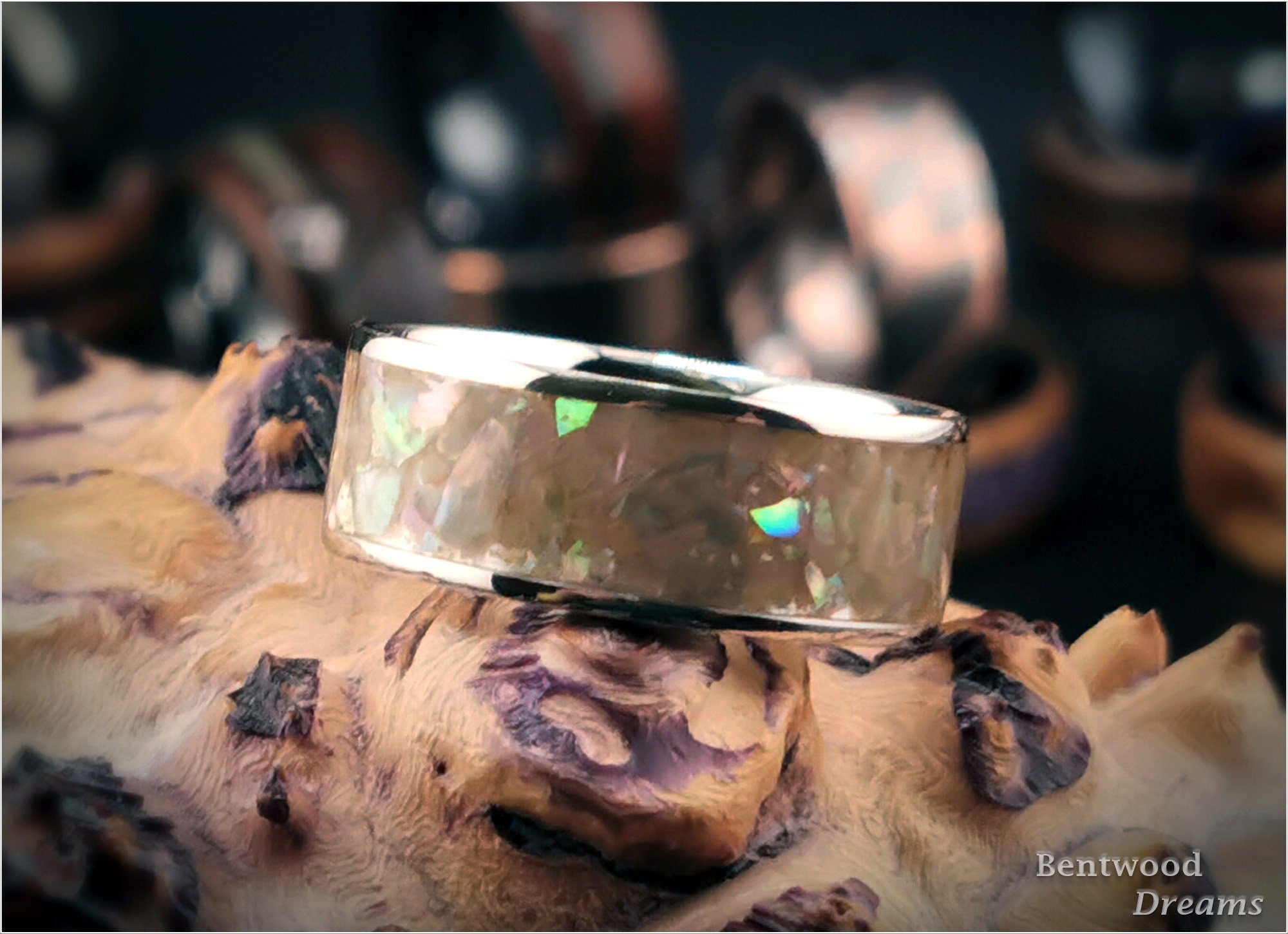 Sterling Silver Ring, inlaid Japanese White Abalone, metal ring
