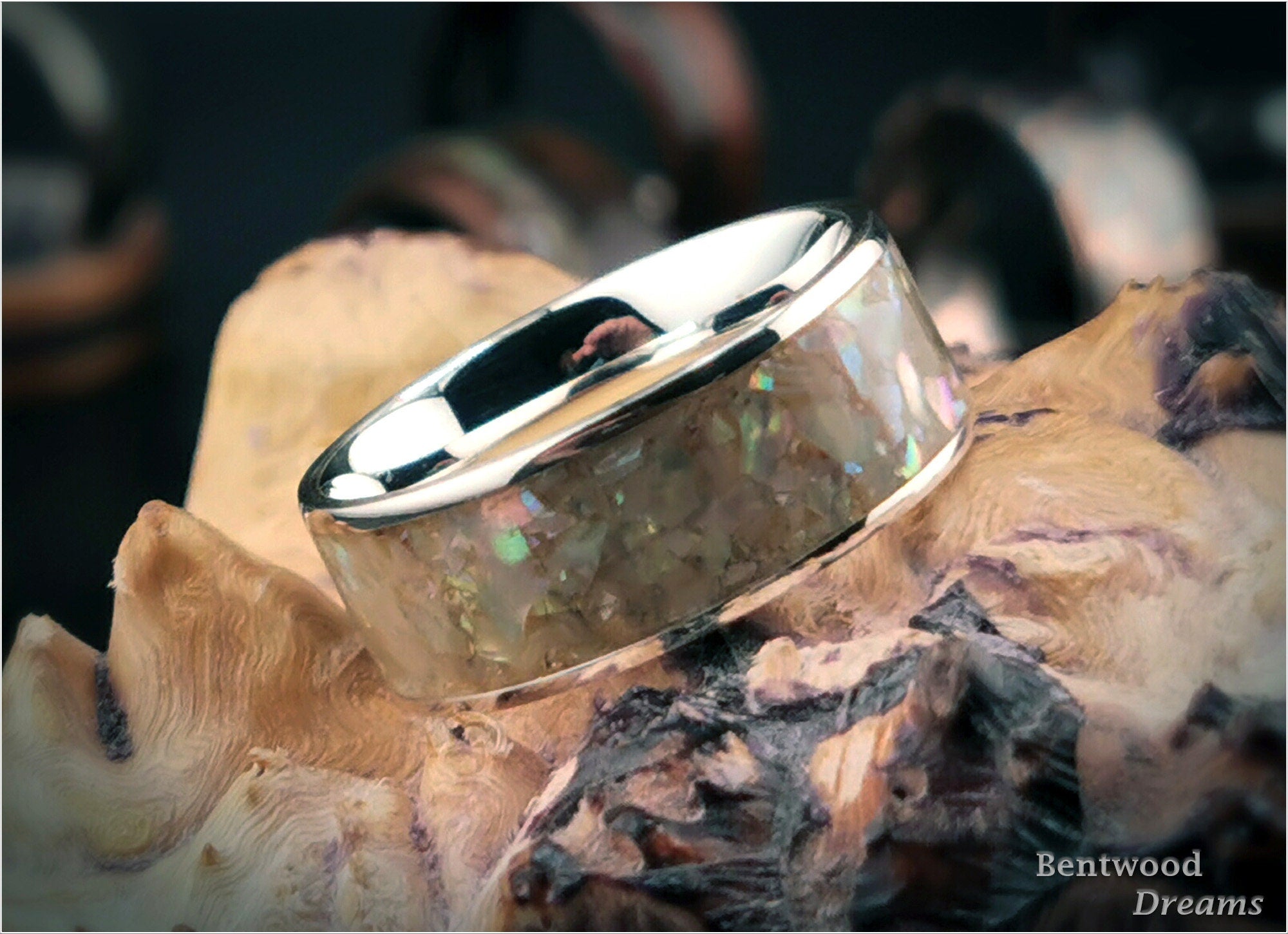 Sterling Silver Ring, inlaid Japanese White Abalone, metal ring