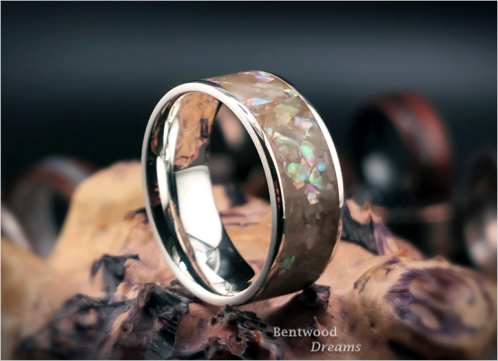 Sterling Silver Ring, inlaid Japanese White Abalone, metal ring