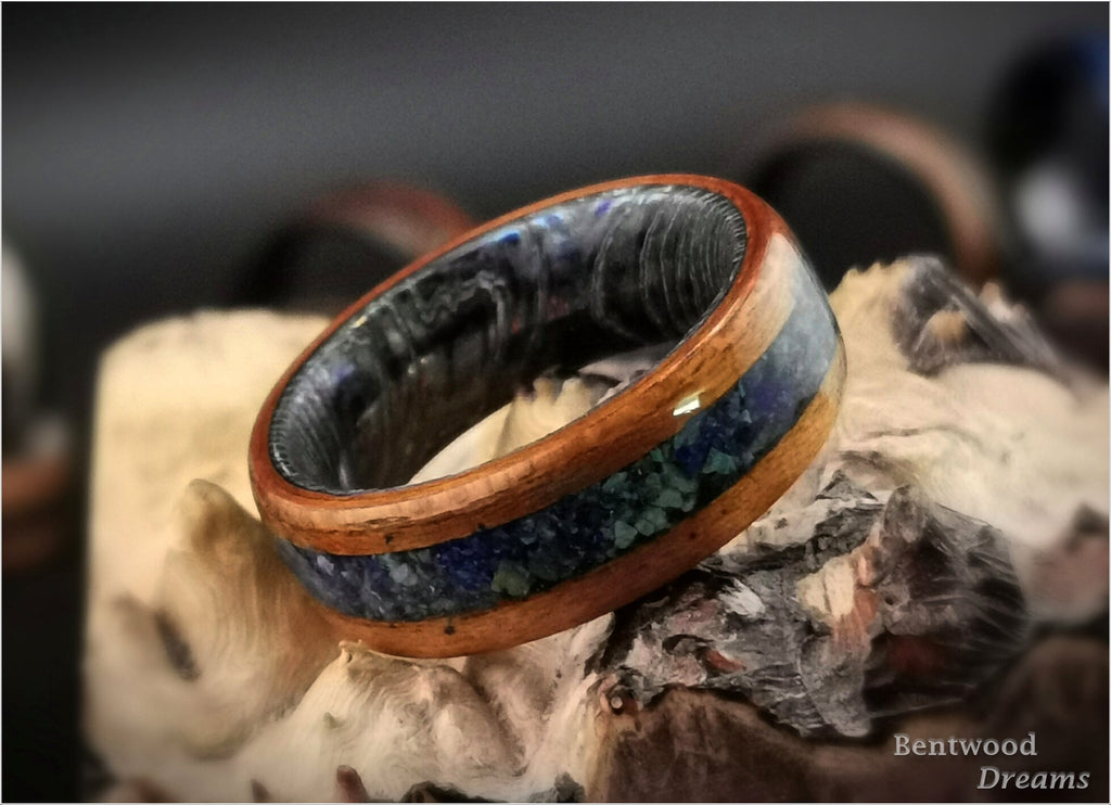 Bentwood Ring: Etimoe, inlaid  Azurite, Zircuti core, wood ring