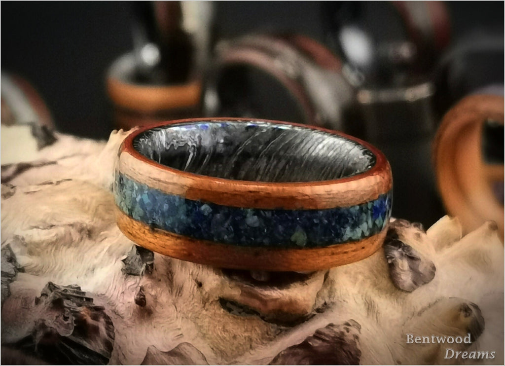 Bentwood Ring: Etimoe, inlaid  Azurite, Zircuti core, wood ring