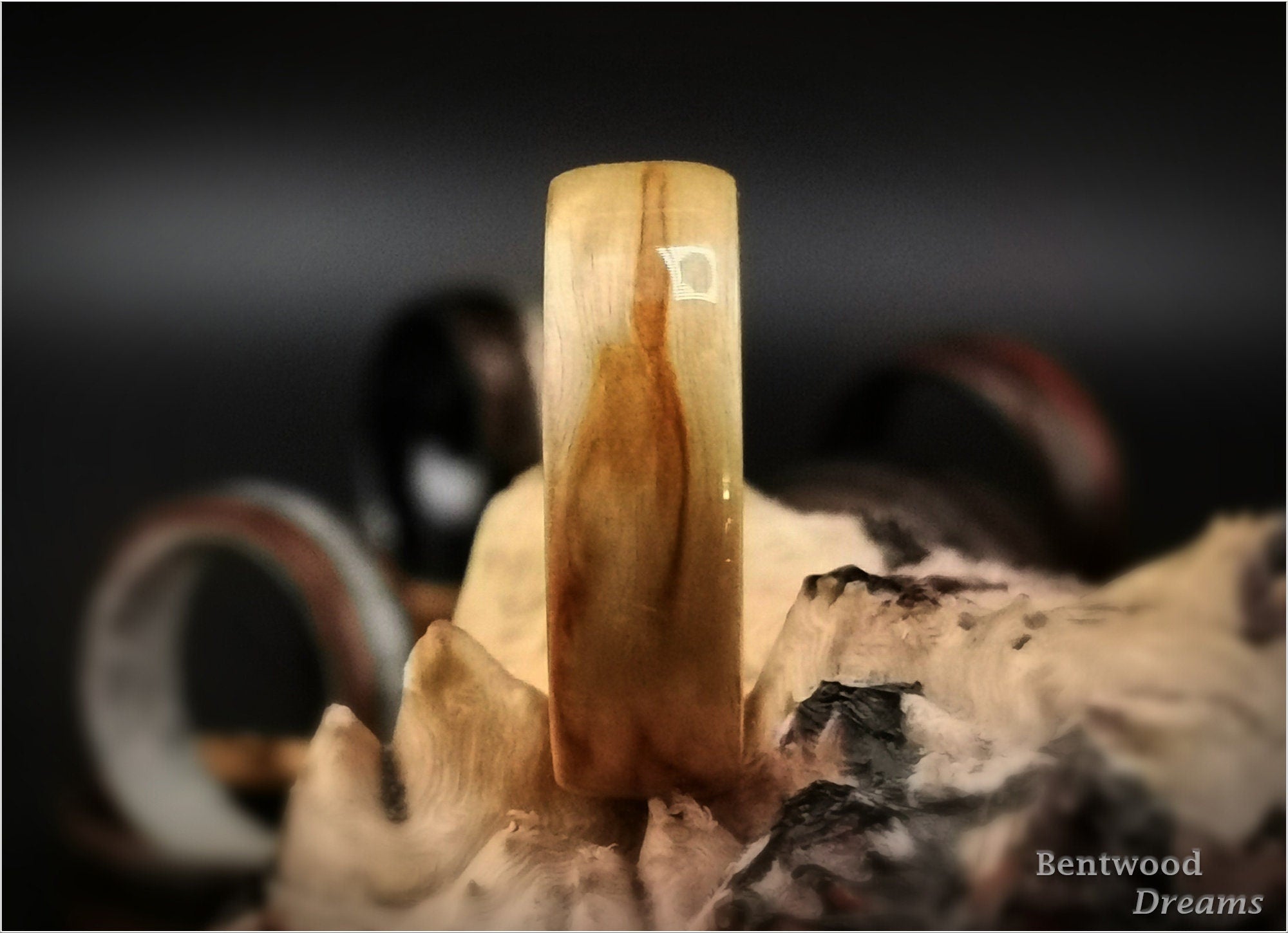 Bentwood Ring: Karelian Birch, Deer Antler core, wood ring