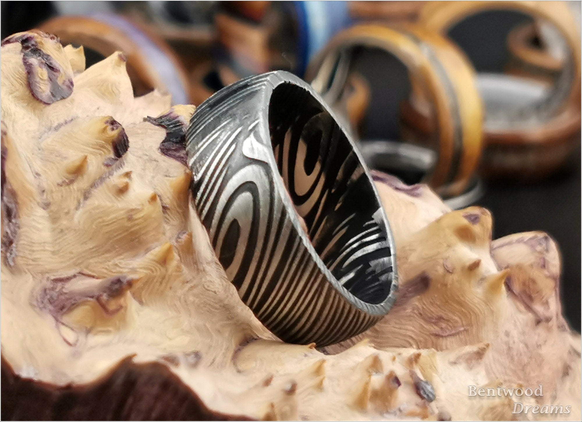 Black Damascus Steel Ring - metal ring
