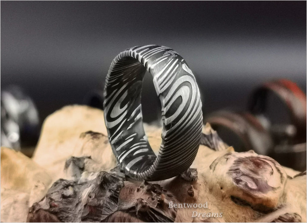 Black Damascus Steel Ring - metal ring
