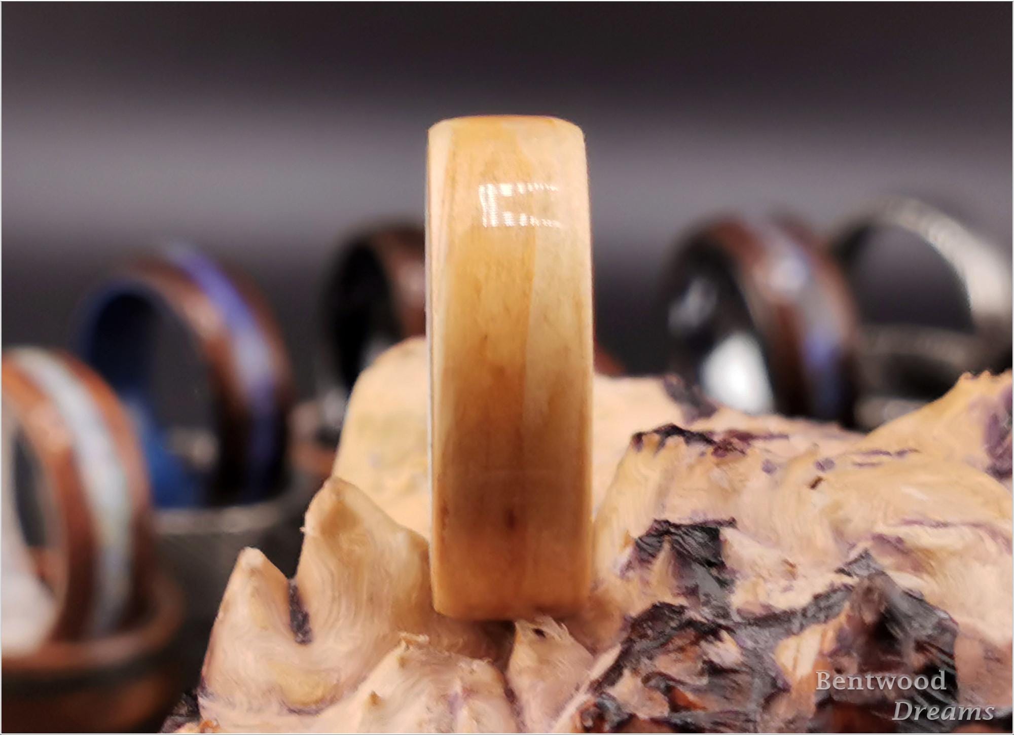 Bentwood Ring: Rare Birdseye Pine, Deer Antler core