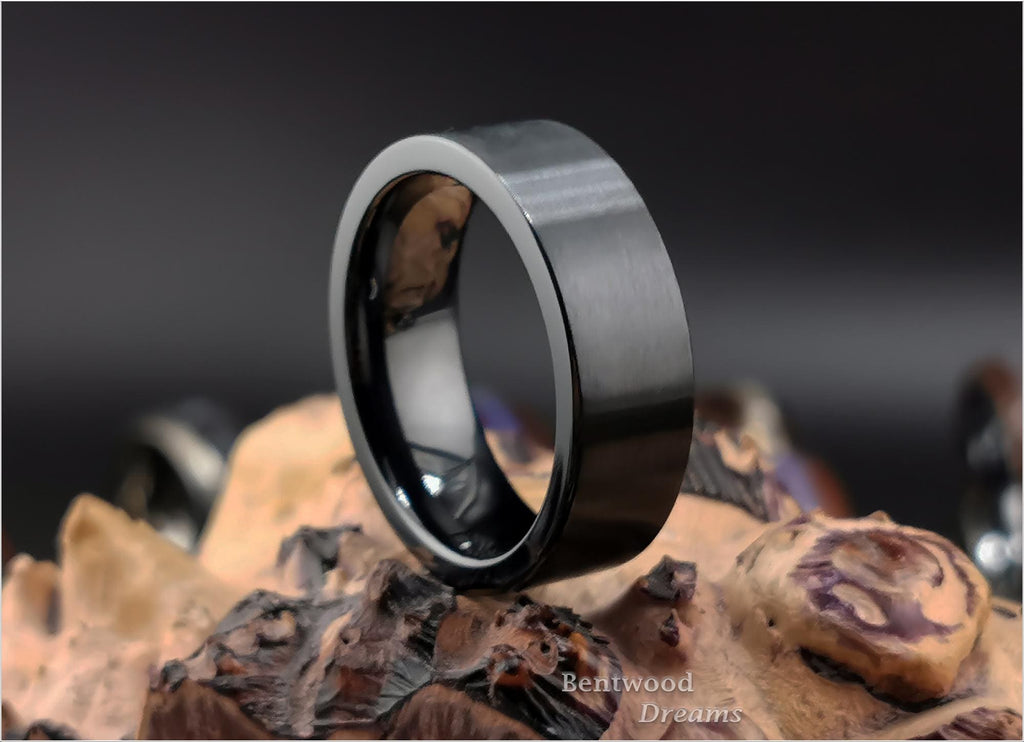 Classic Brushed Black Titanium Band - traditional metal ring