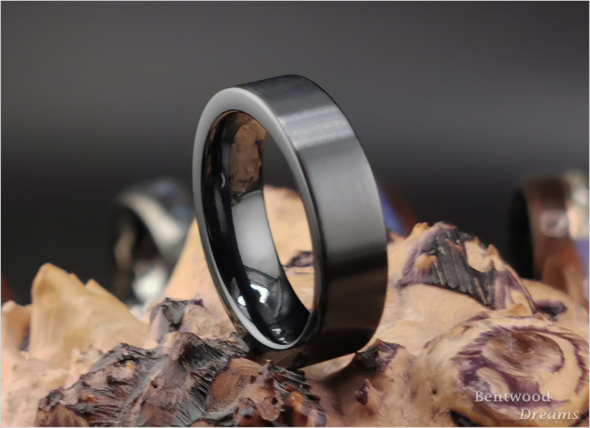 Classic Brushed Black Titanium Band - traditional metal ring