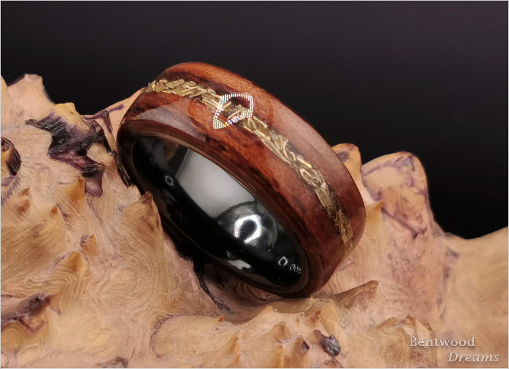 Bubinga Bentwood Ring: M41 Tank Shavings Inlay, Black Zirconium Core
