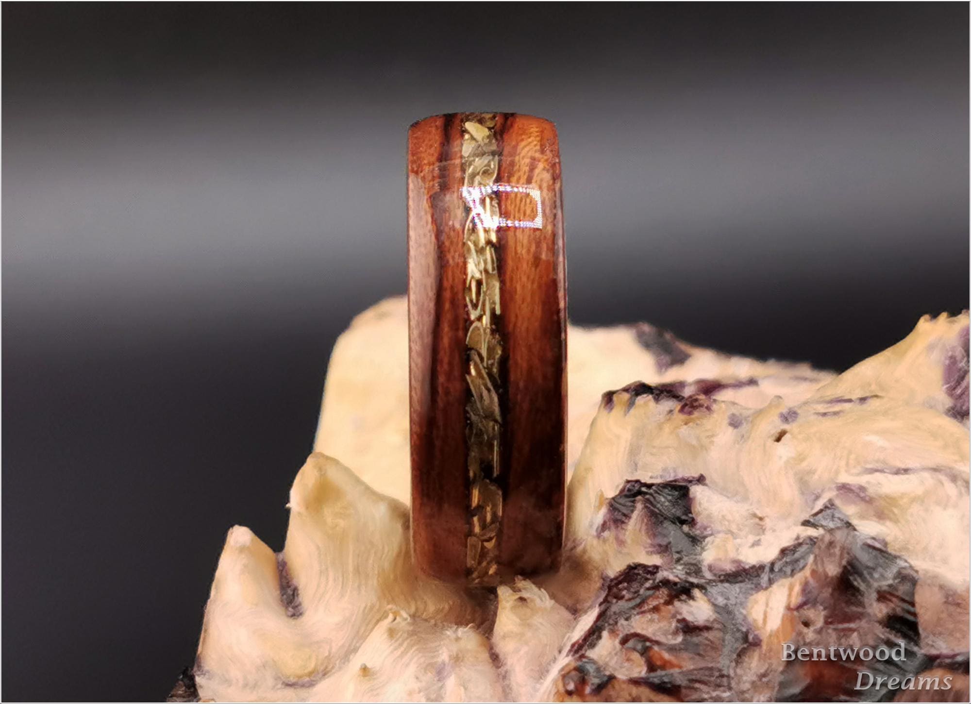 Bubinga Bentwood Ring: M41 Tank Shavings Inlay, Black Zirconium Core