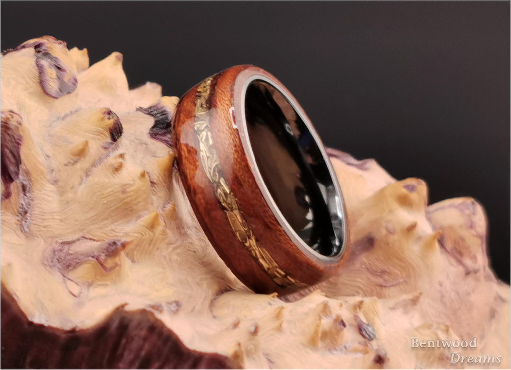 Bubinga Bentwood Ring: M41 Tank Shavings Inlay, Black Zirconium Core