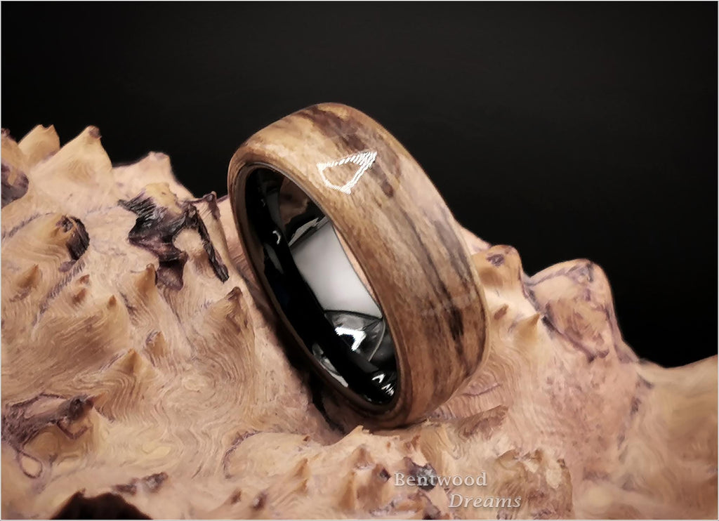 Bentwood Ring: Spalted Maple, Polished Black Ceramic core, wood ring