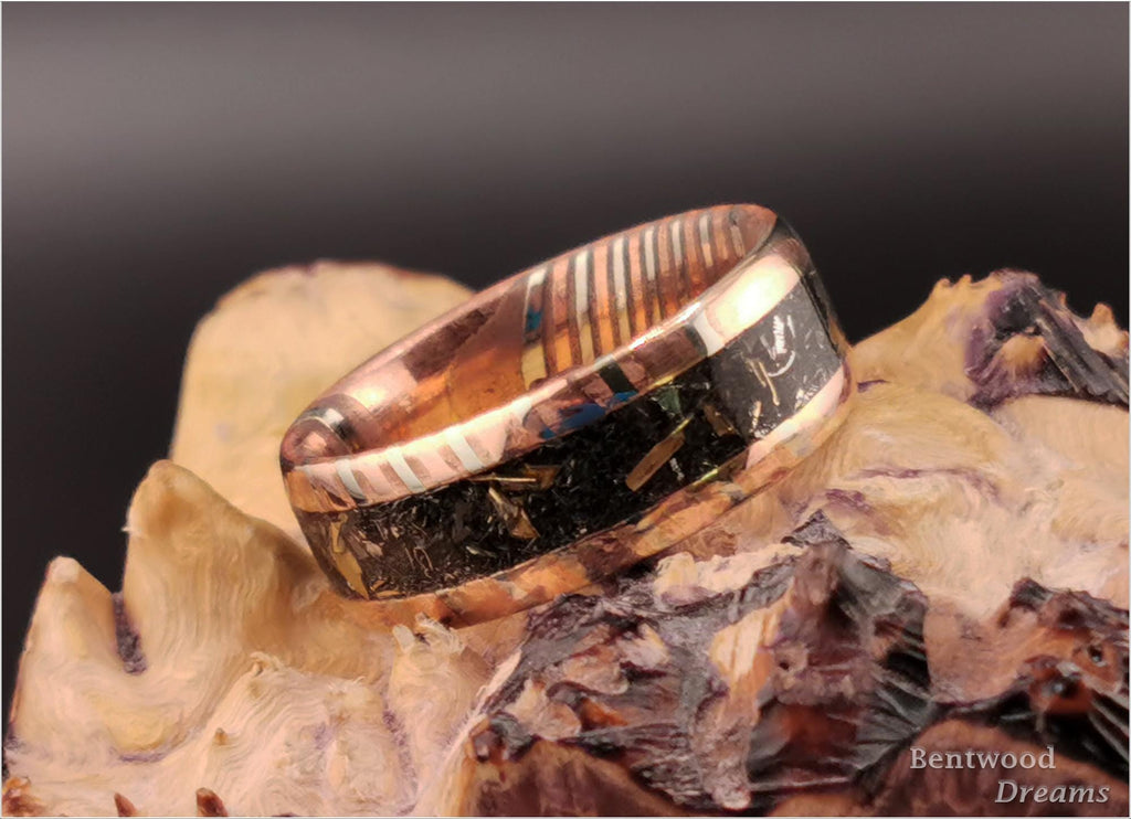 Mokume Gane Ring: inlaid Meteorite and M41 Walker Bulldog Tank shavings
