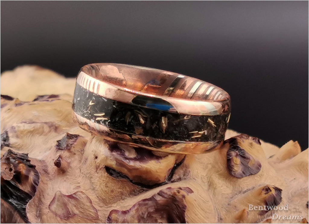 Mokume Gane Ring: inlaid Meteorite and M41 Walker Bulldog Tank shavings