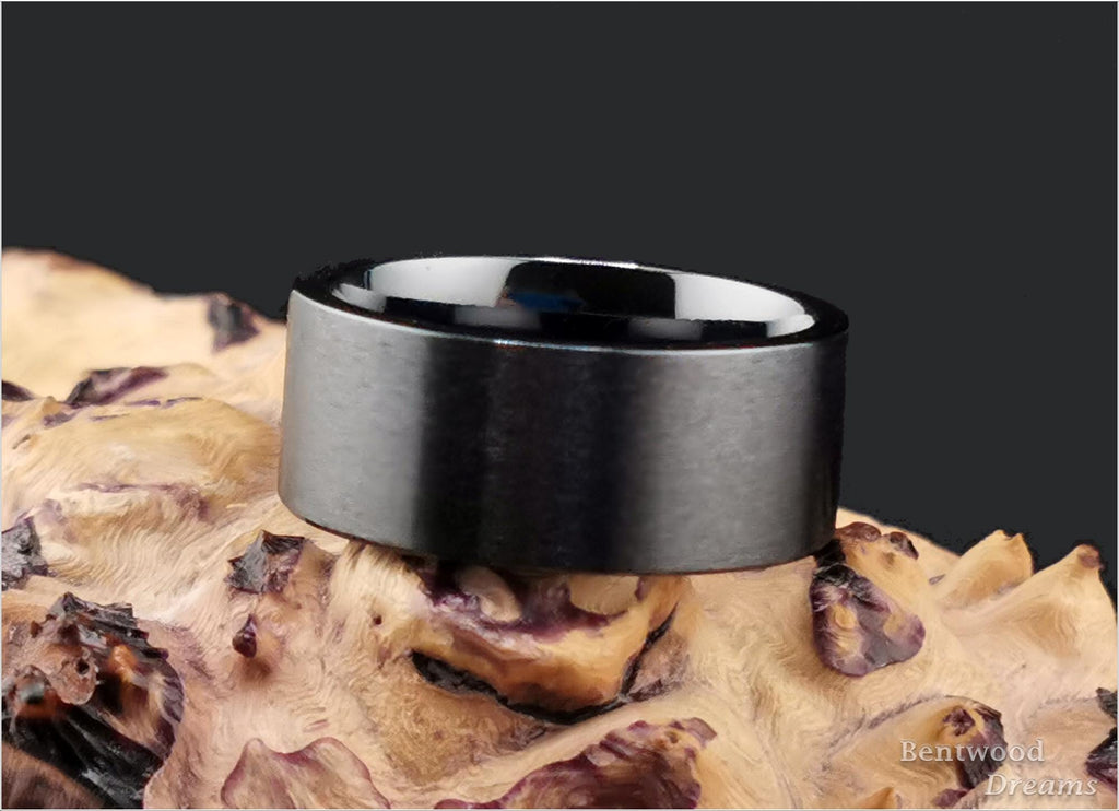 Classic Brushed Black Titanium Band - traditional metal ring