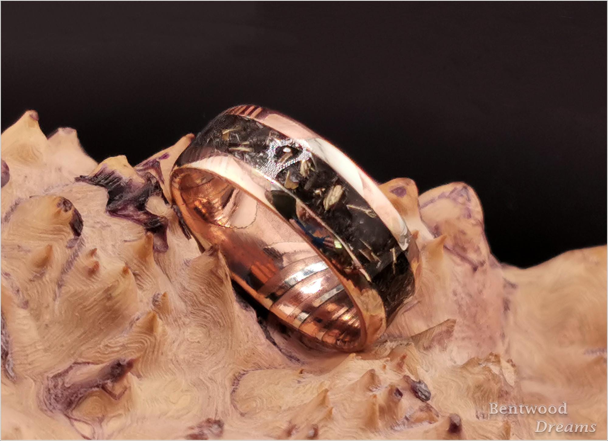 Mokume Gane Ring: inlaid Meteorite and M41 Walker Bulldog Tank shavings