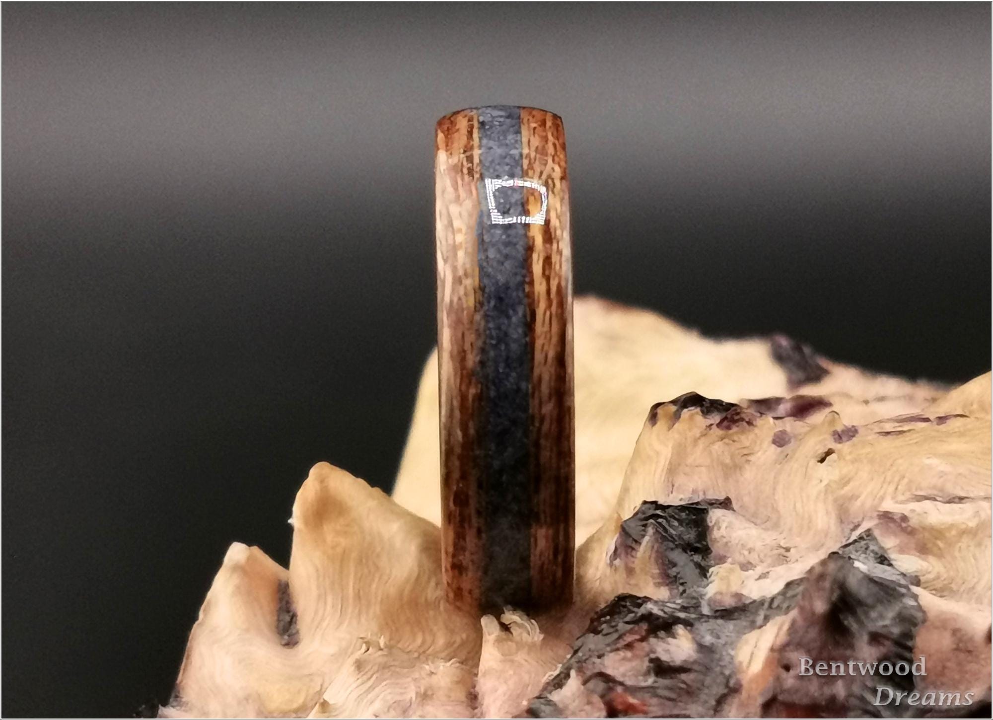 Bentwood Ring: Red Meranti, inlaid Fossilised Blue Coral, ZircuTi core