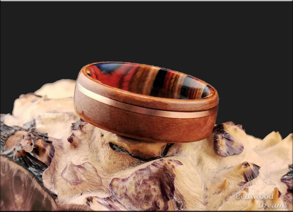 Plum Wood Bentwood Ring: Copper Inlay, Multi-Color Core
